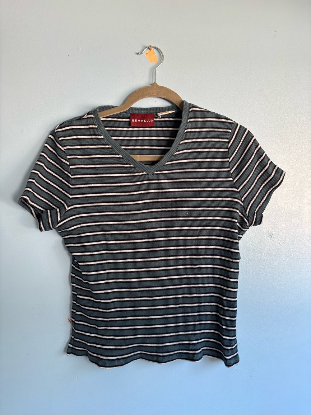 Striped Short Sleeve Crew Tee in Teal and White